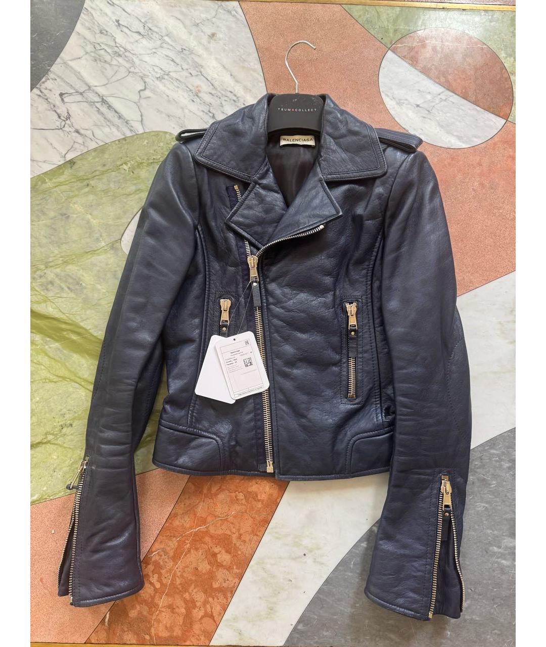 BALENCIAGA Темно-синяя кожаная куртка, фото 5