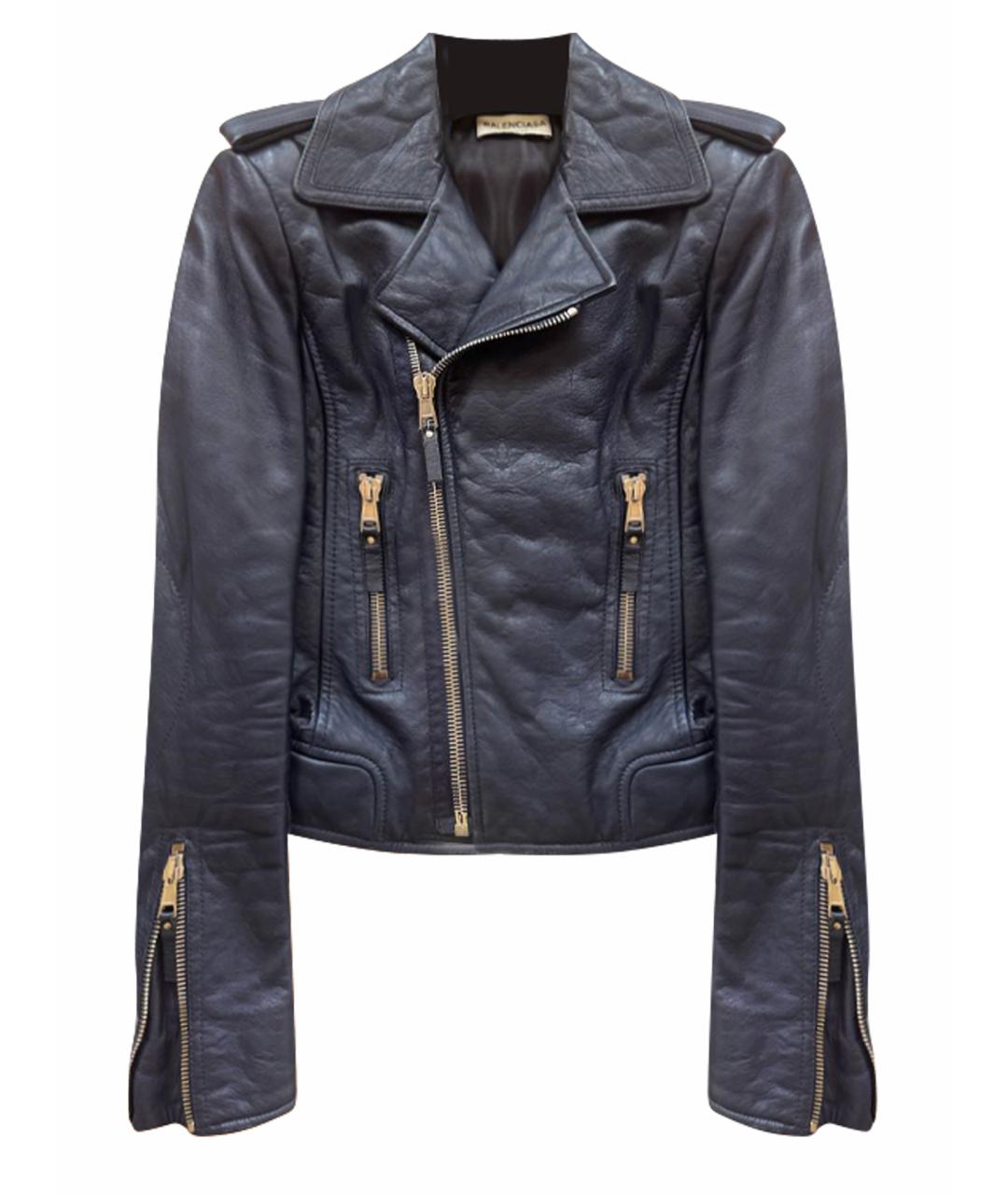 BALENCIAGA Темно-синяя кожаная куртка, фото 1