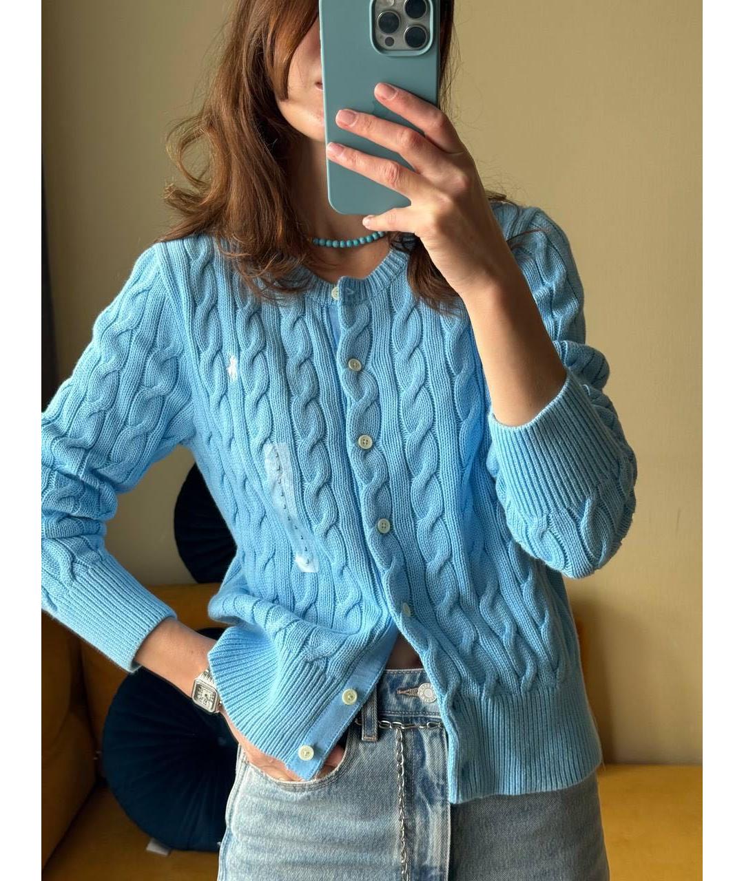 POLO RALPH LAUREN Голубой хлопковый кардиган, фото 5