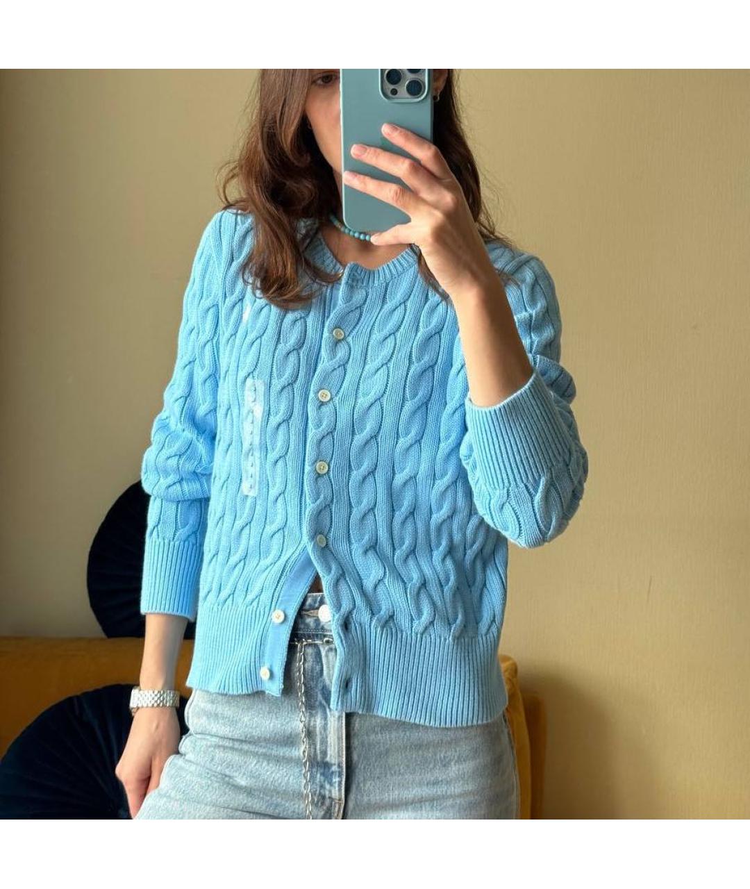 POLO RALPH LAUREN Голубой хлопковый кардиган, фото 6