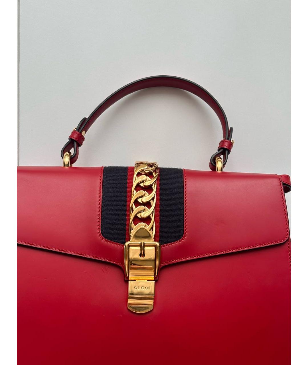 GUCCI Красная кожаная сумка с короткими ручками, фото 5