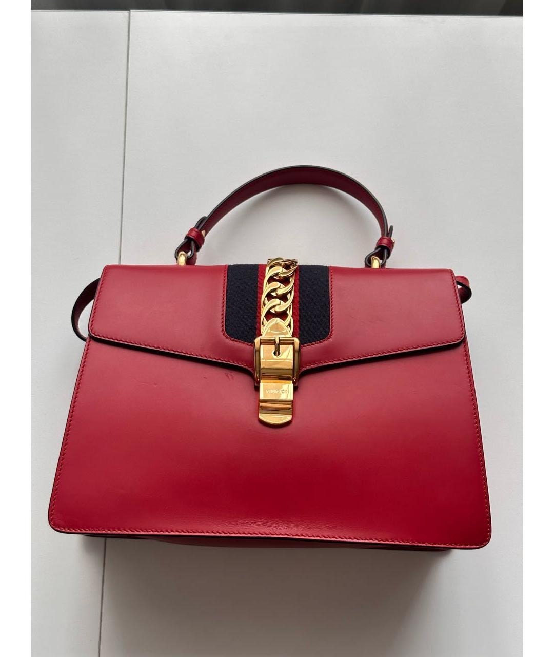GUCCI Красная кожаная сумка с короткими ручками, фото 9
