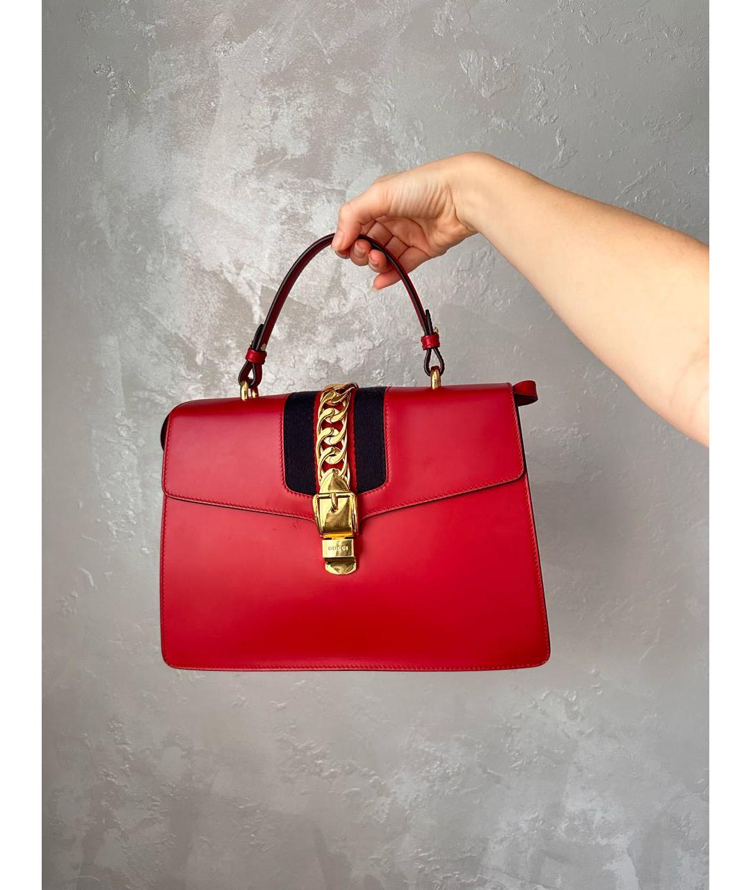 GUCCI Красная кожаная сумка с короткими ручками, фото 2
