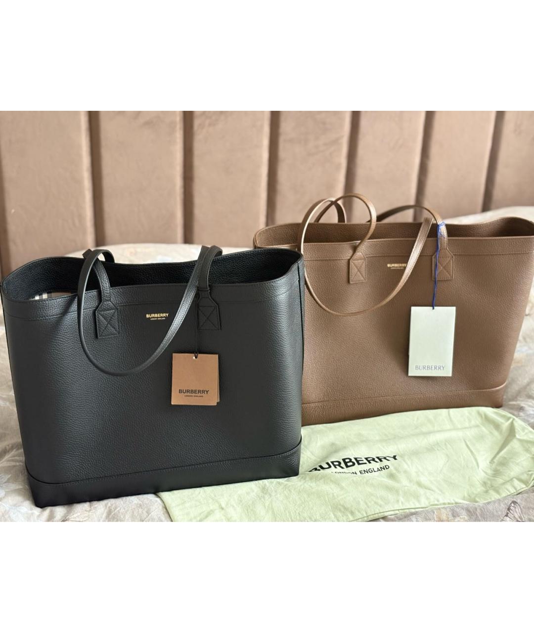 BURBERRY Коричневая кожаная сумка тоут, фото 5