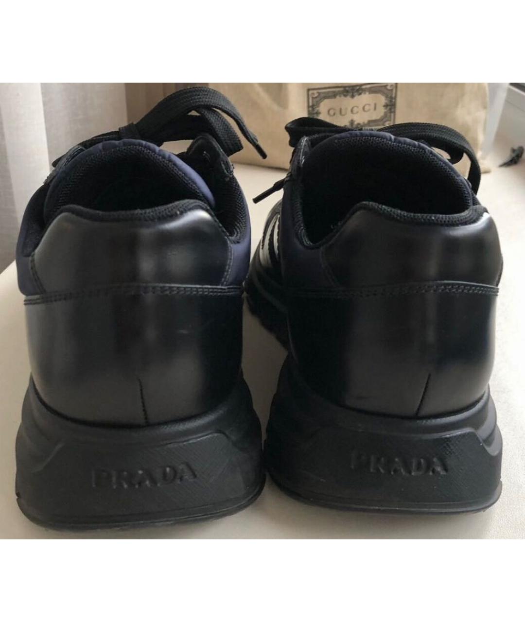PRADA Темно-синие кожаные высокие кроссовки / кеды, фото 3