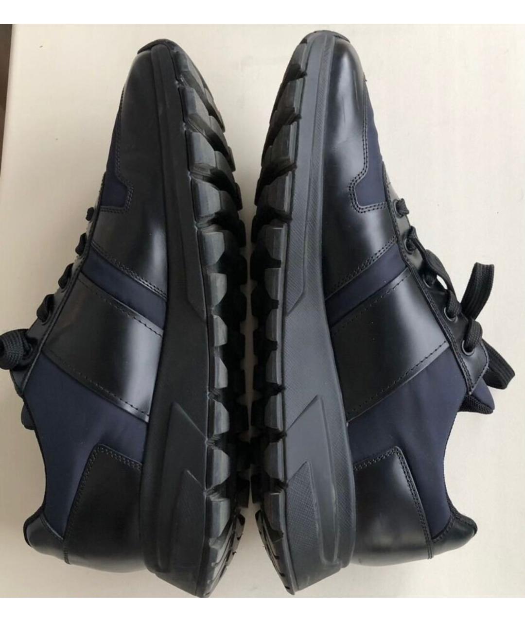 PRADA Темно-синие кожаные высокие кроссовки / кеды, фото 5