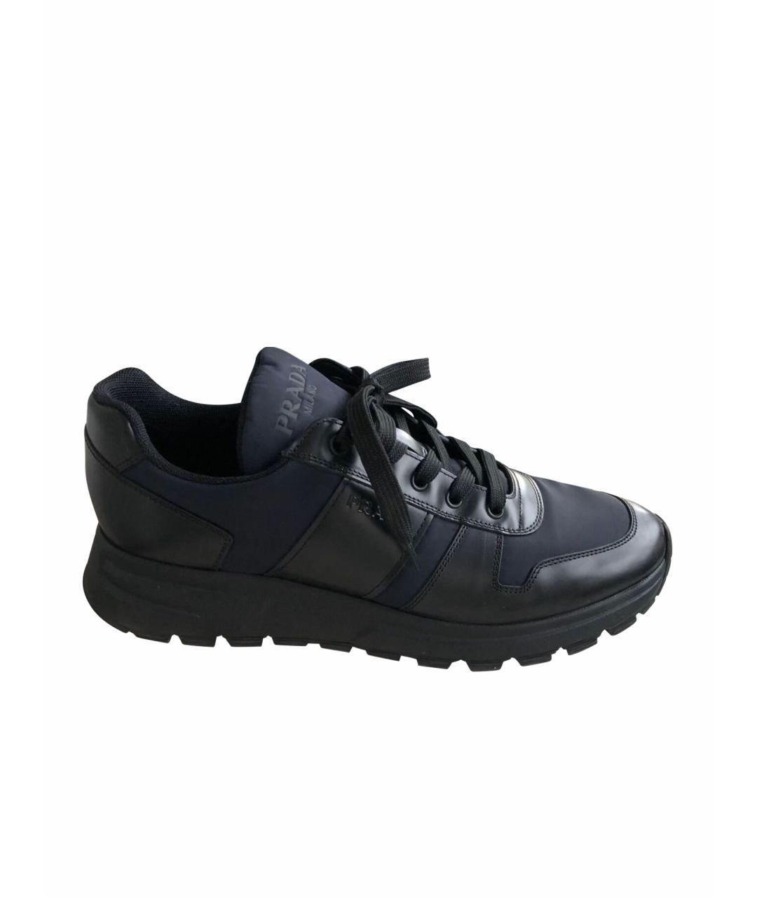 PRADA Темно-синие кожаные высокие кроссовки / кеды, фото 1