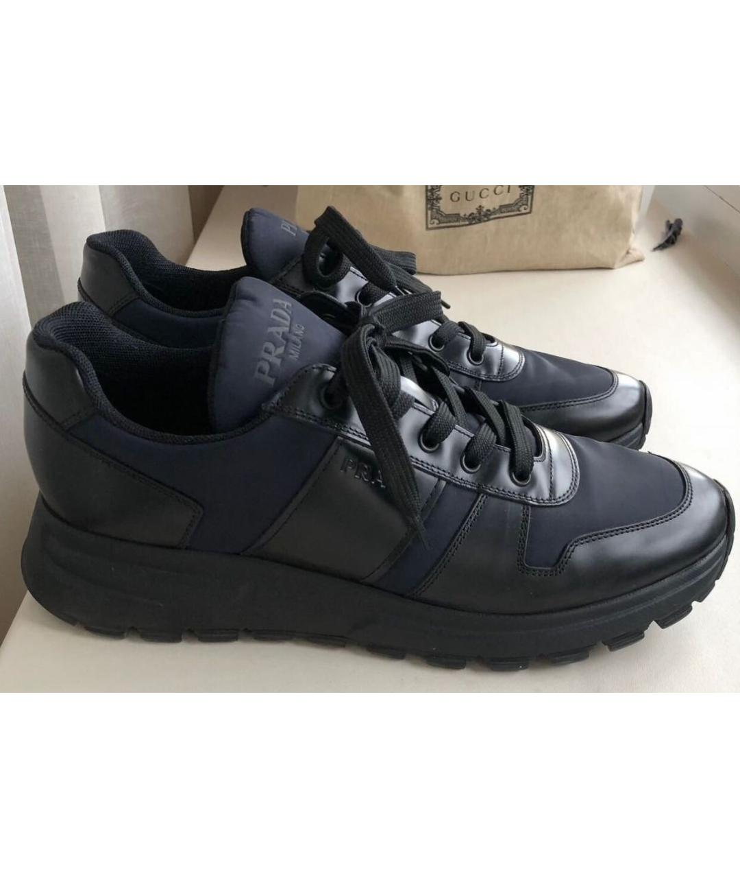 PRADA Темно-синие кожаные высокие кроссовки / кеды, фото 8