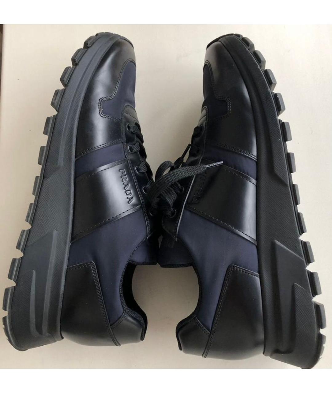 PRADA Темно-синие кожаные высокие кроссовки / кеды, фото 4