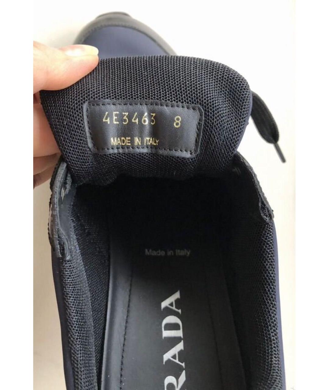 PRADA Темно-синие кожаные высокие кроссовки / кеды, фото 6