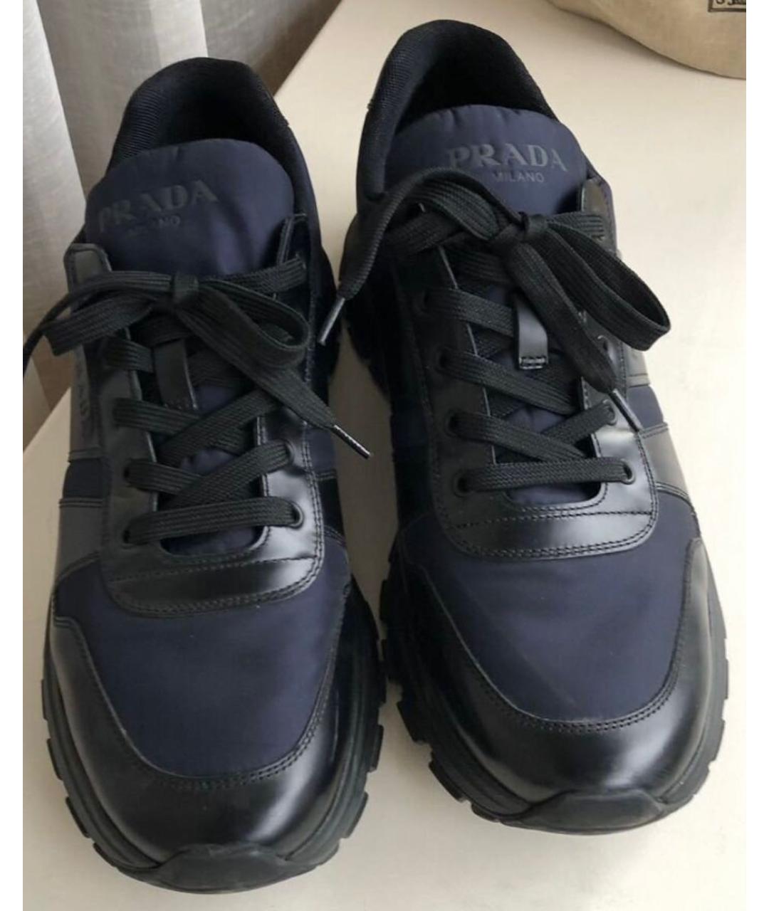 PRADA Темно-синие кожаные высокие кроссовки / кеды, фото 2