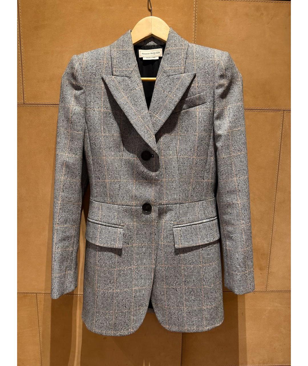 ALEXANDER MCQUEEN Серый шерстяной костюм с брюками, фото 8