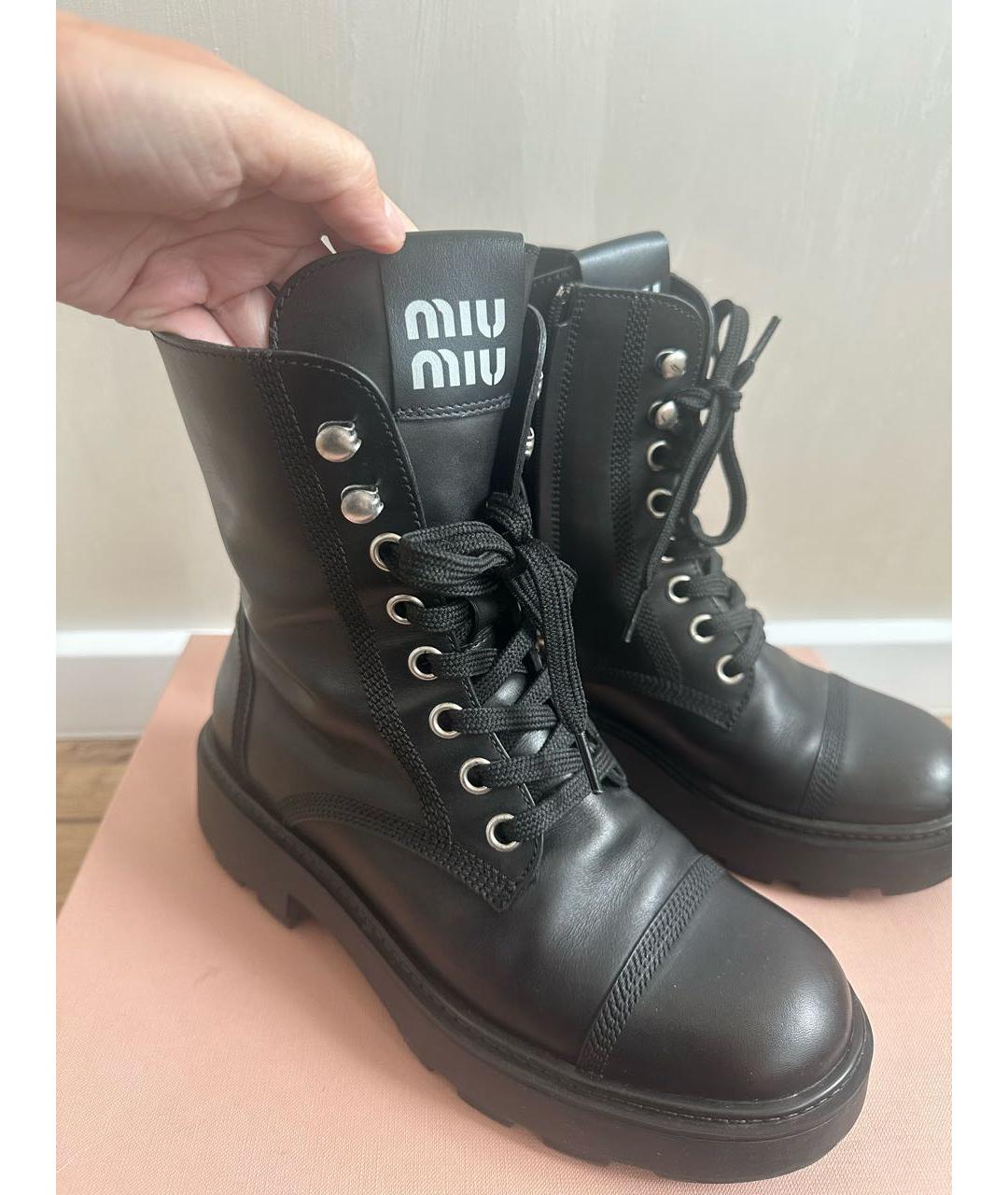 MIU MIU Черные кожаные ботинки, фото 2