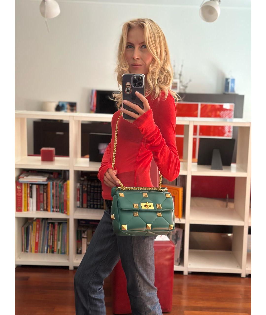 VALENTINO Зеленая кожаная сумка через плечо, фото 7