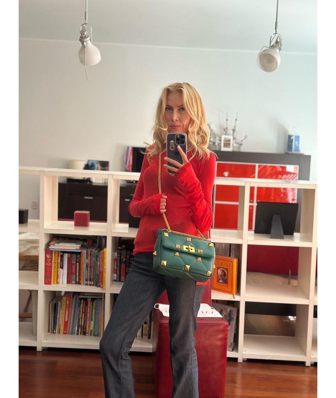 VALENTINO Зеленая кожаная сумка через плечо, фото 6