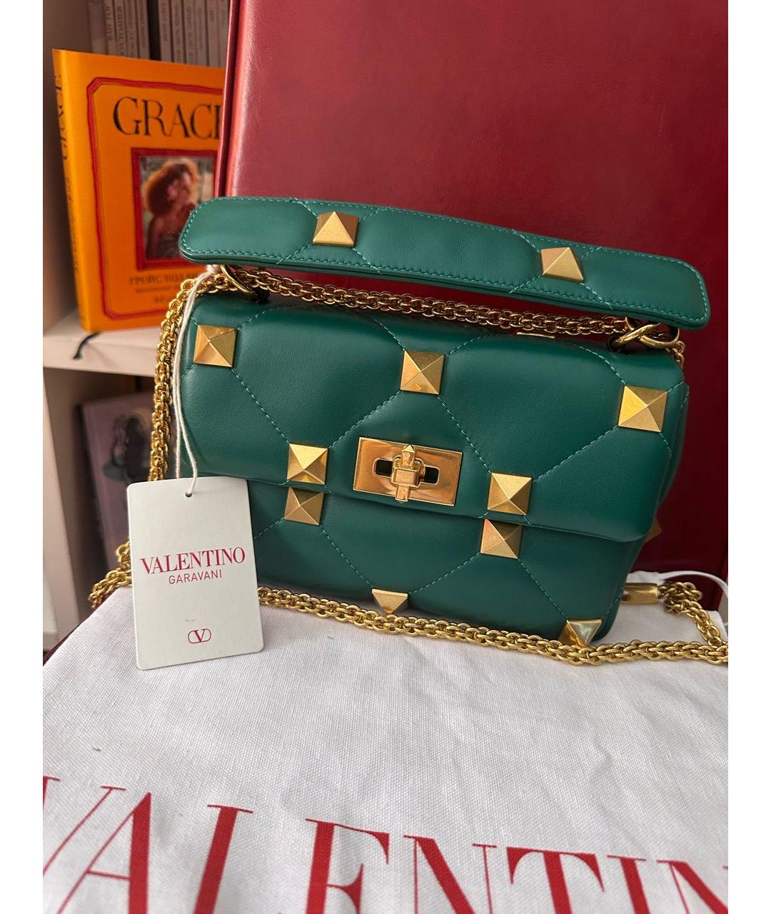 VALENTINO Зеленая кожаная сумка через плечо, фото 2