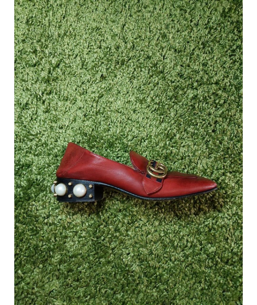 GUCCI Красные кожаные лоферы, фото 9