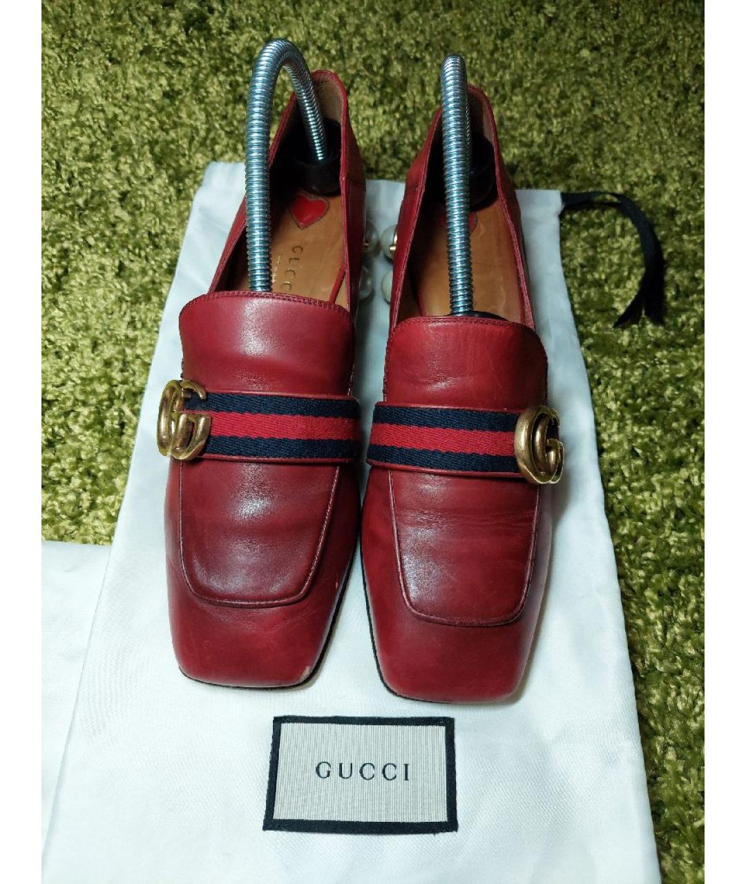 GUCCI Красные кожаные лоферы, фото 2