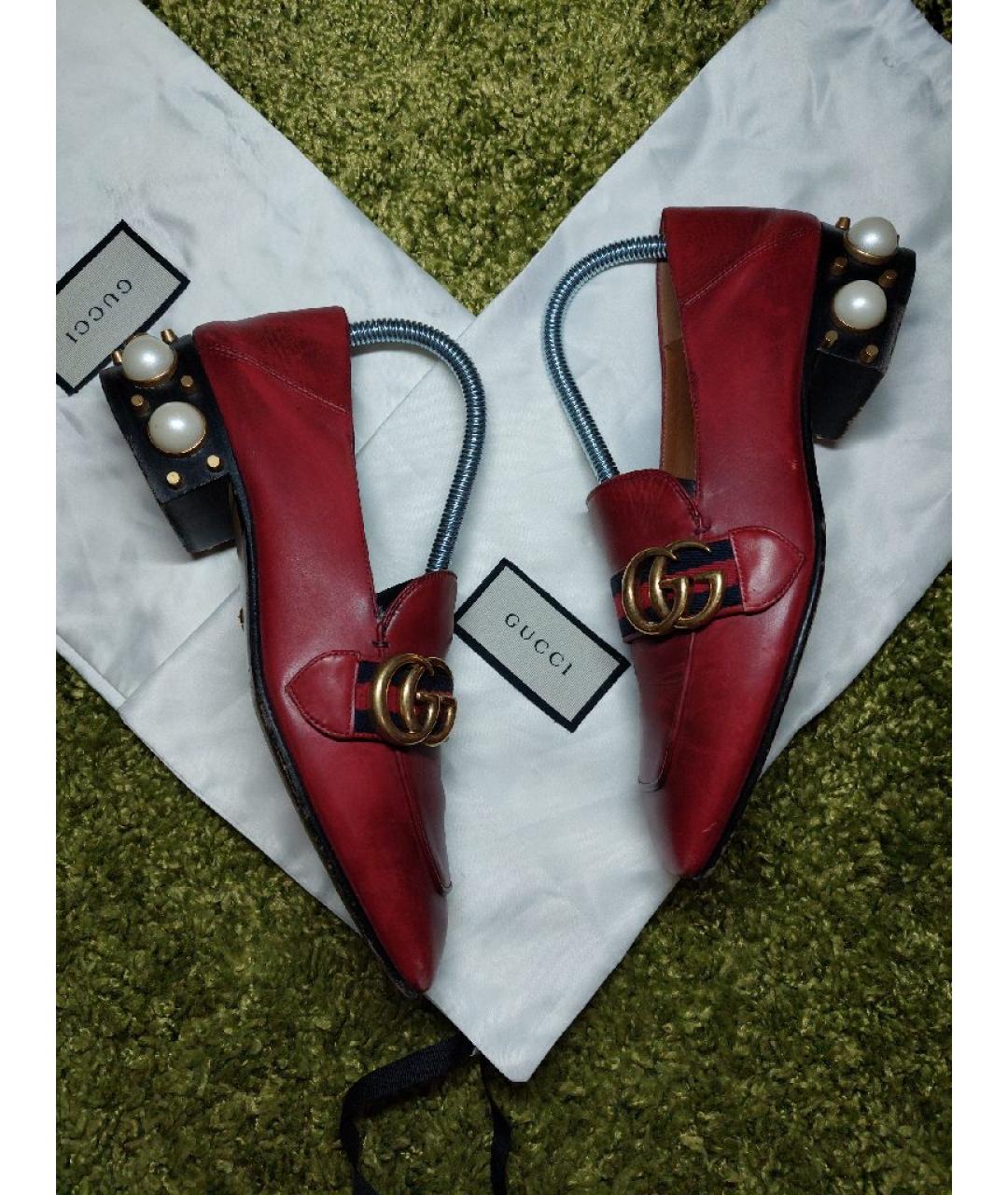 GUCCI Красные кожаные лоферы, фото 4