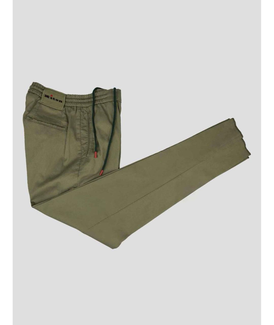 KITON Хаки хлопко-эластановые повседневные брюки, фото 4