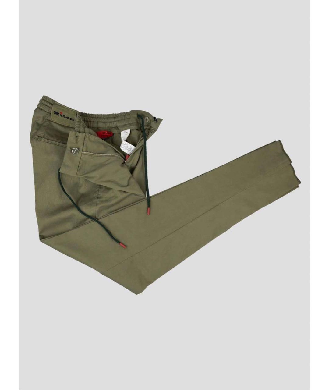 KITON Хаки хлопко-эластановые повседневные брюки, фото 2