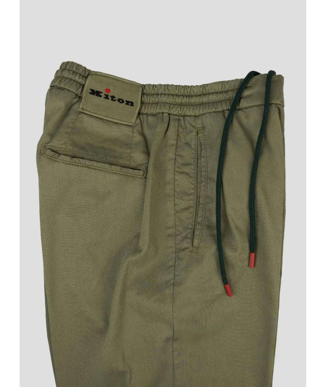 KITON Хаки хлопко-эластановые повседневные брюки, фото 3