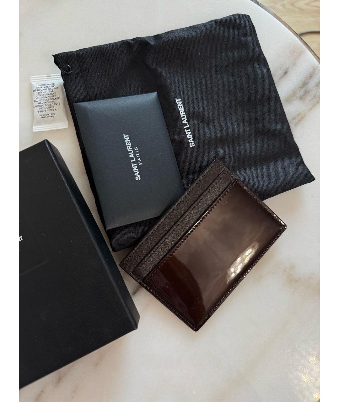 SAINT LAURENT Бордовый кардхолдер из лакированной кожи, фото 2