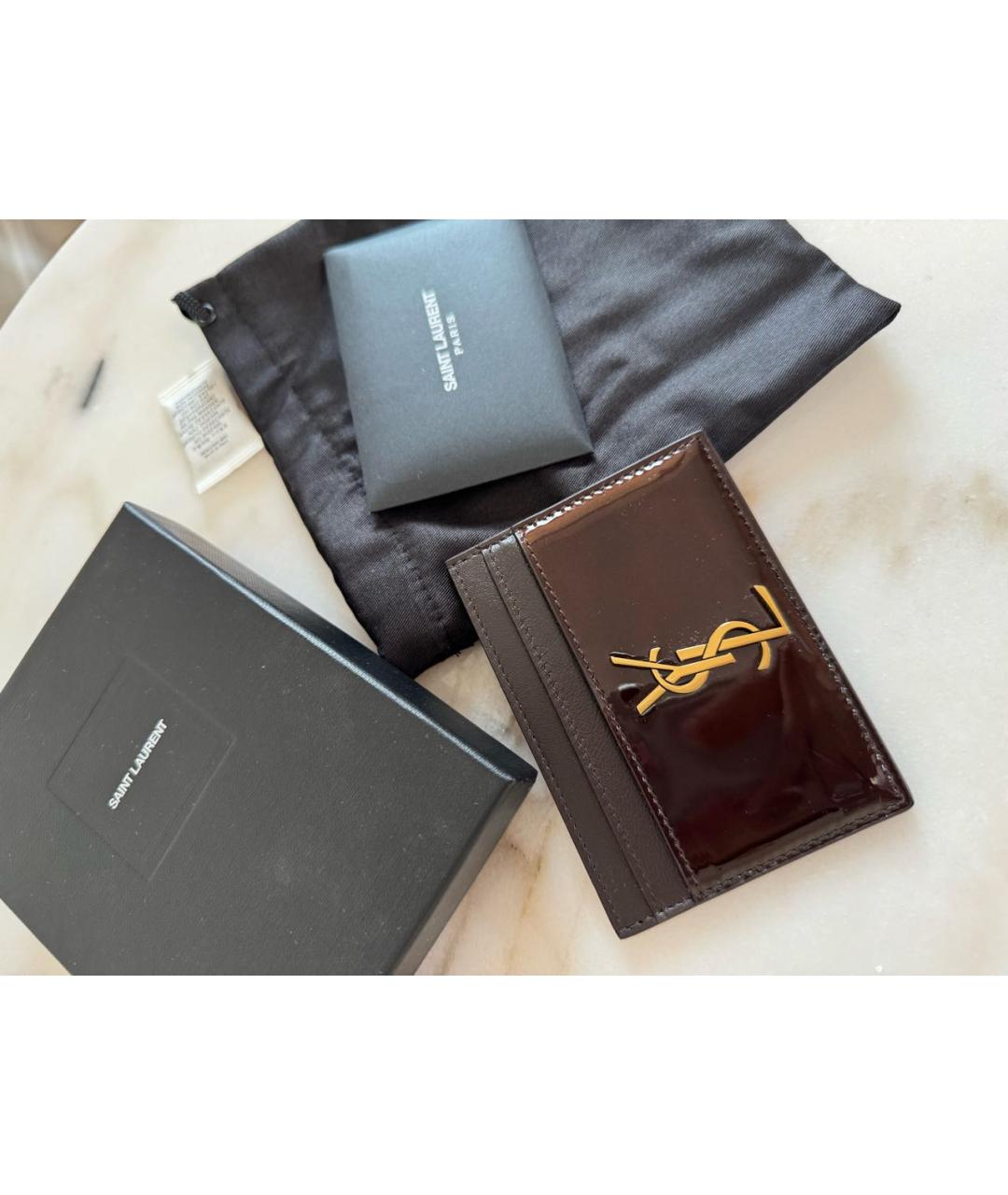 SAINT LAURENT Бордовый кардхолдер из лакированной кожи, фото 4