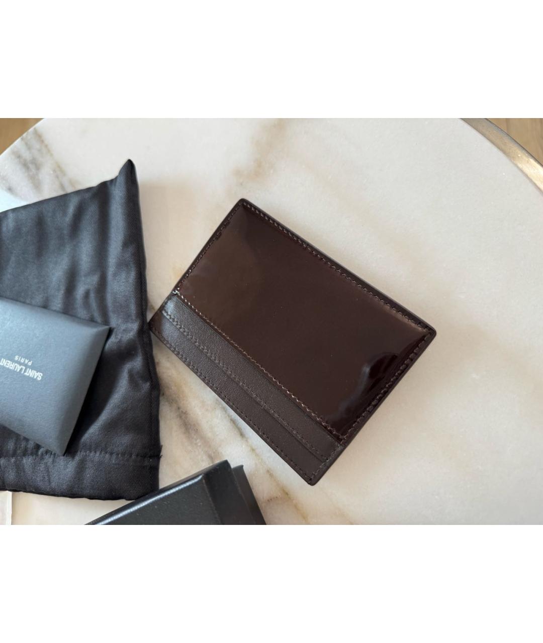 SAINT LAURENT Бордовый кардхолдер из лакированной кожи, фото 3