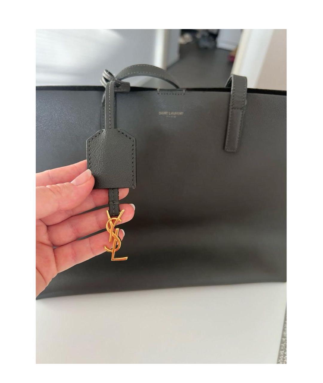 SAINT LAURENT Хаки кожаная сумка тоут, фото 5