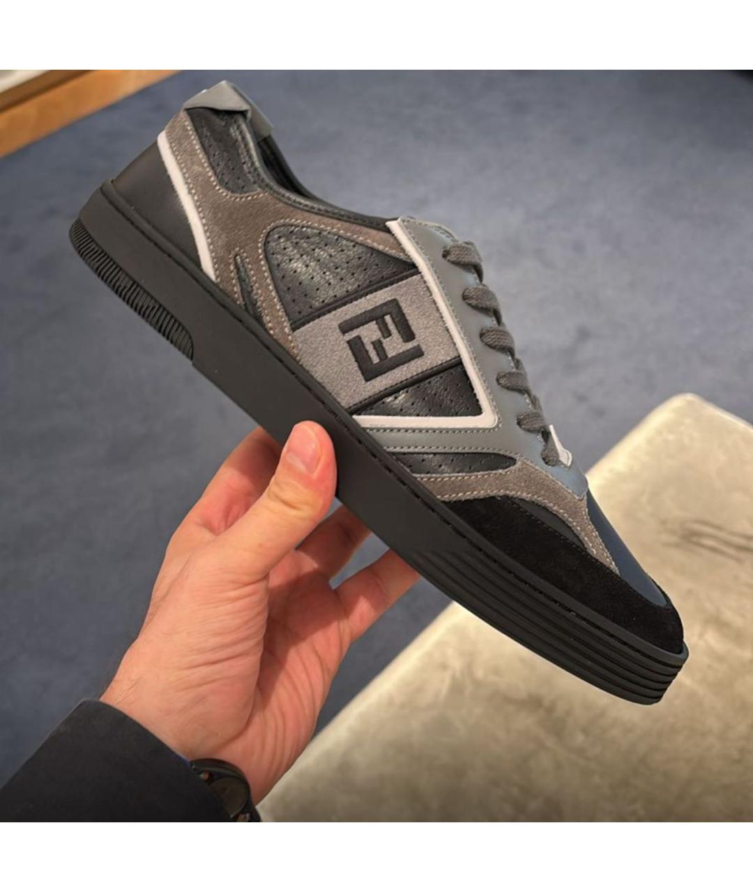 FENDI Черные кожаные низкие кроссовки / кеды, фото 3