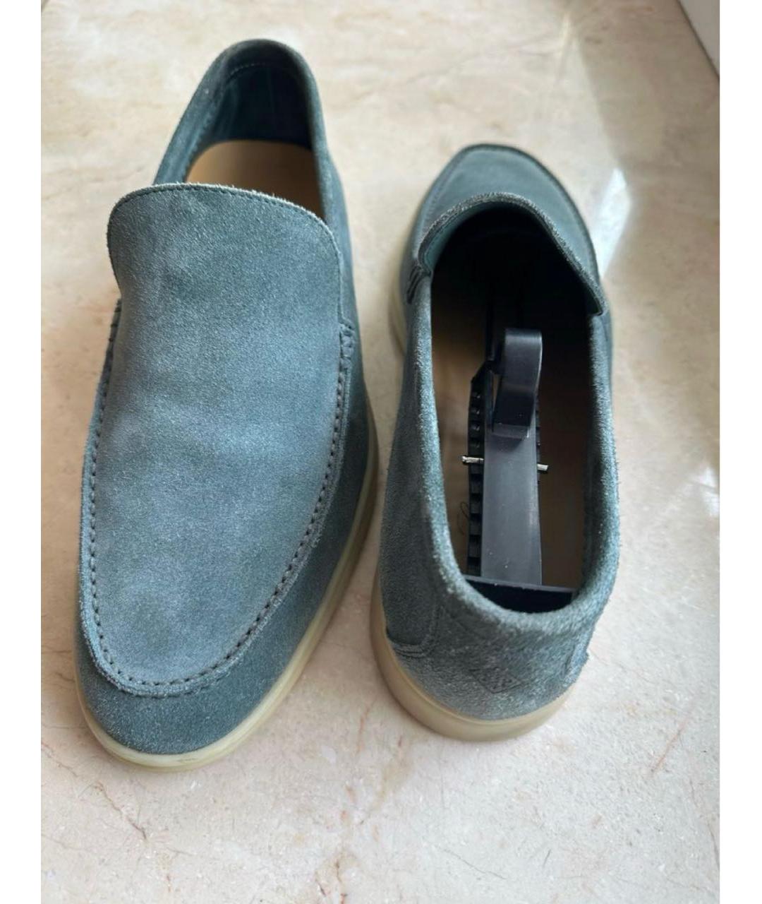 LORO PIANA Голубые замшевые лоферы, фото 4