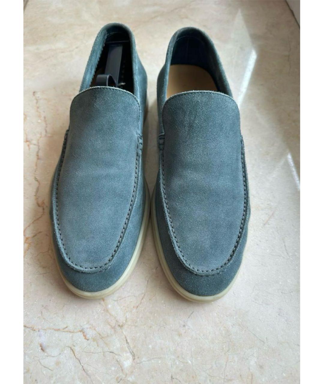 LORO PIANA Голубые замшевые лоферы, фото 2