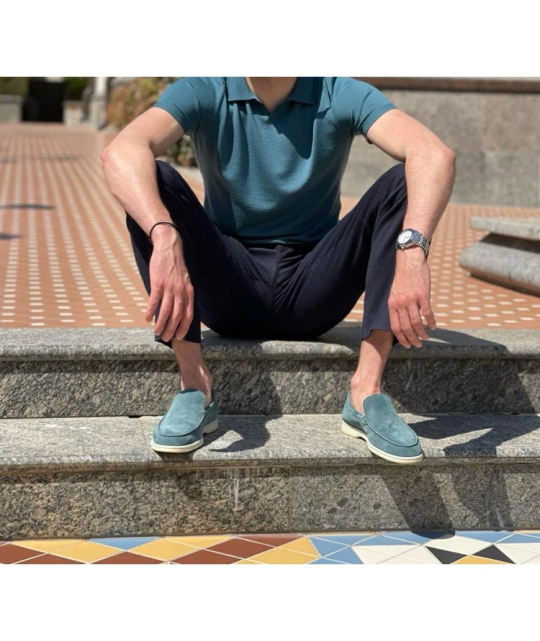 LORO PIANA Голубые замшевые лоферы, фото 5