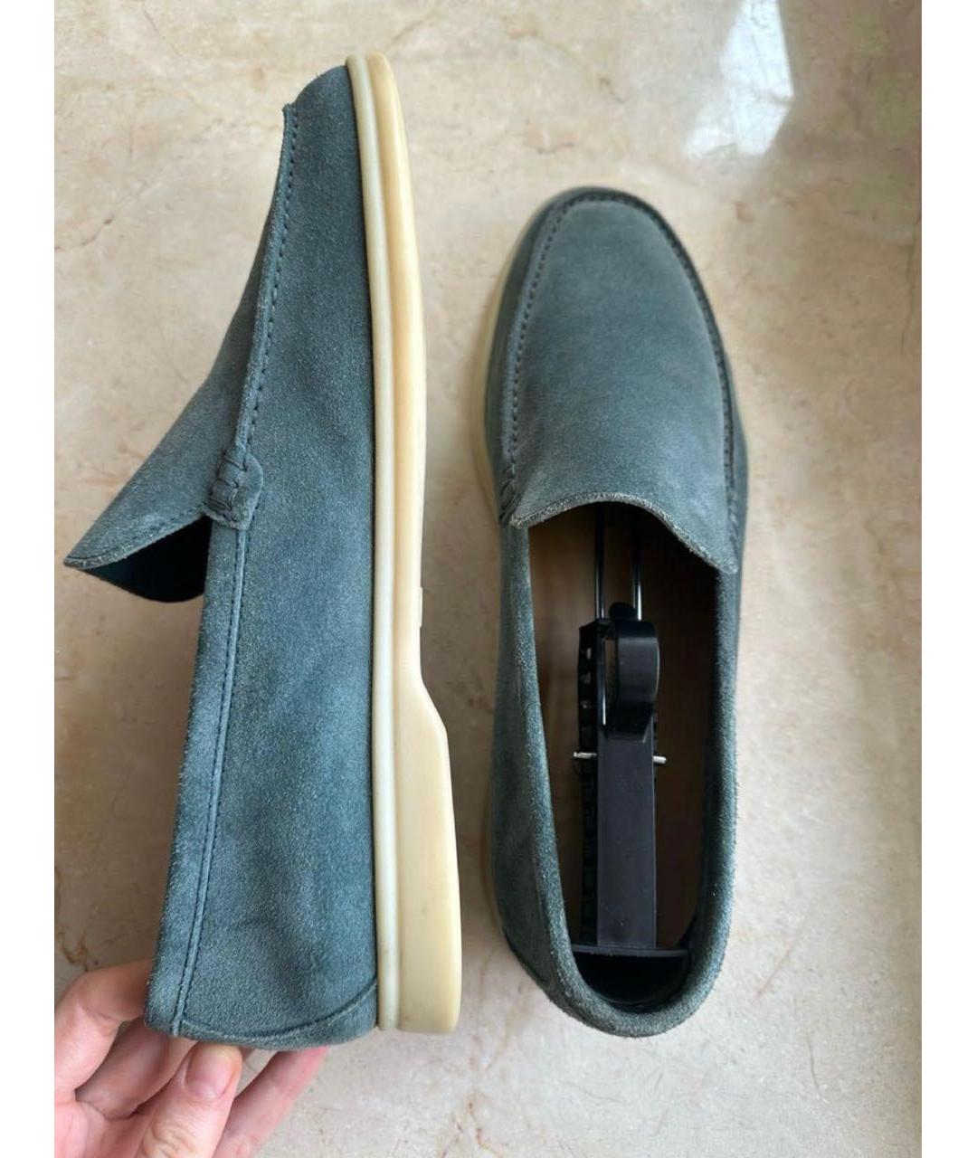 LORO PIANA Голубые замшевые лоферы, фото 3