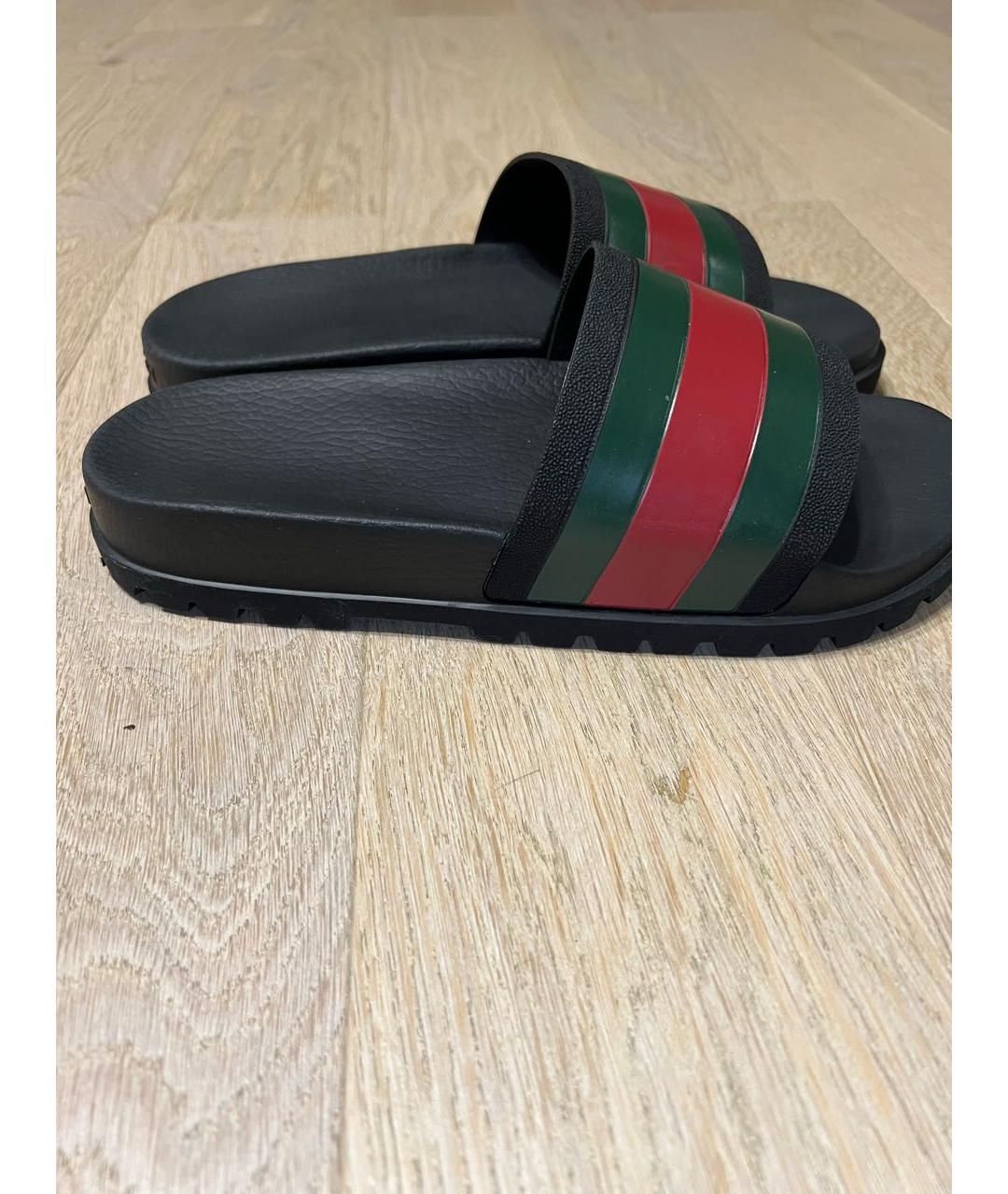 GUCCI Черные резиновые шлепанцы, фото 2