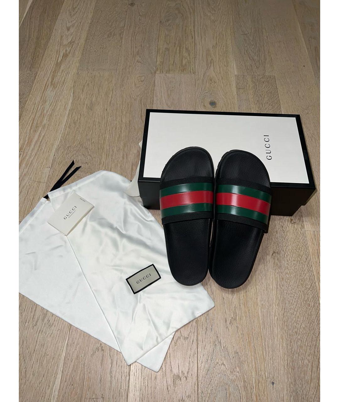 GUCCI Черные резиновые шлепанцы, фото 5