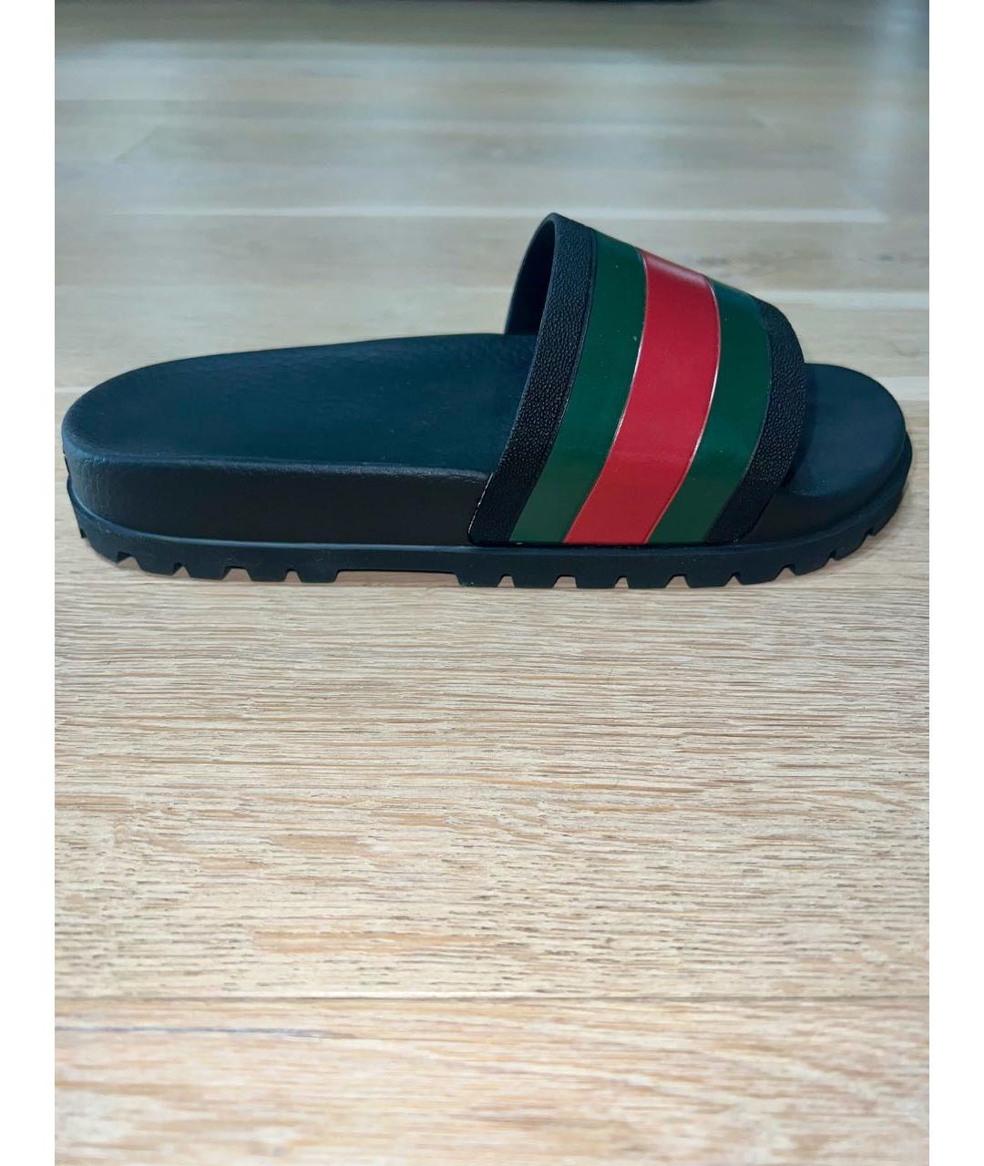 GUCCI Черные резиновые шлепанцы, фото 6
