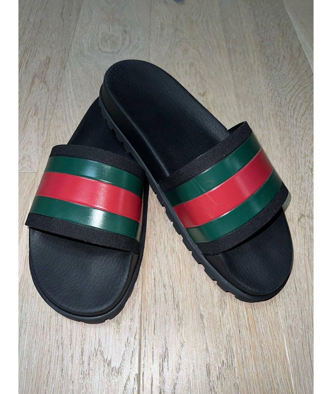 GUCCI Черные резиновые шлепанцы, фото 3