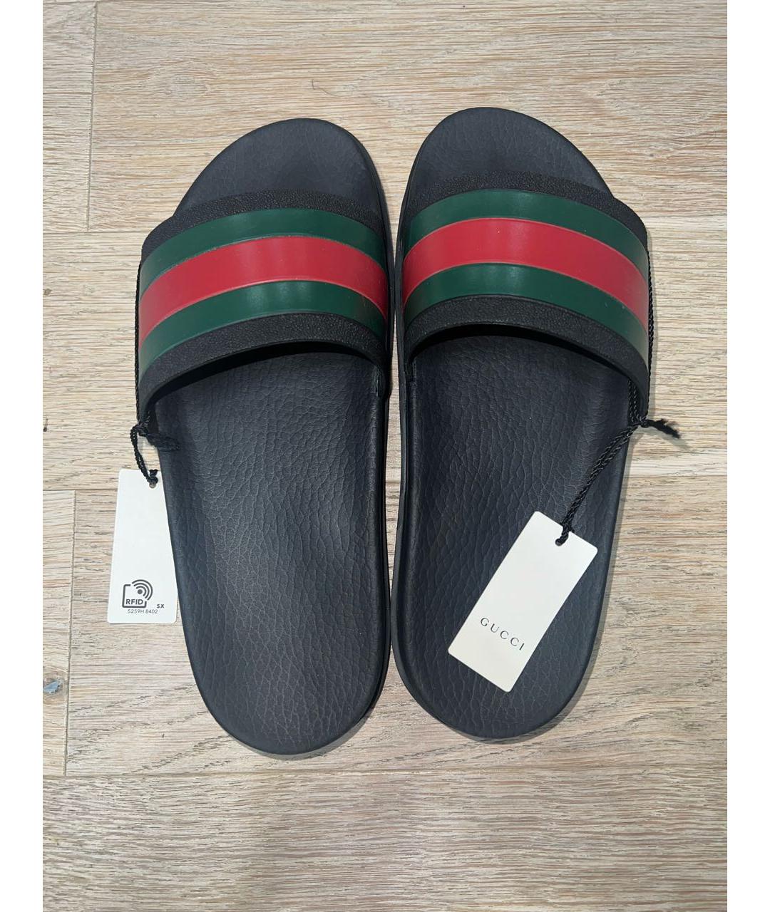 GUCCI Черные резиновые шлепанцы, фото 7