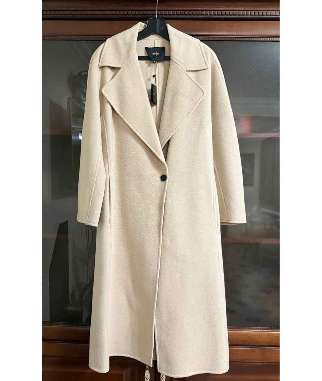 MAJE Бежевое шерстяное пальто, фото 3