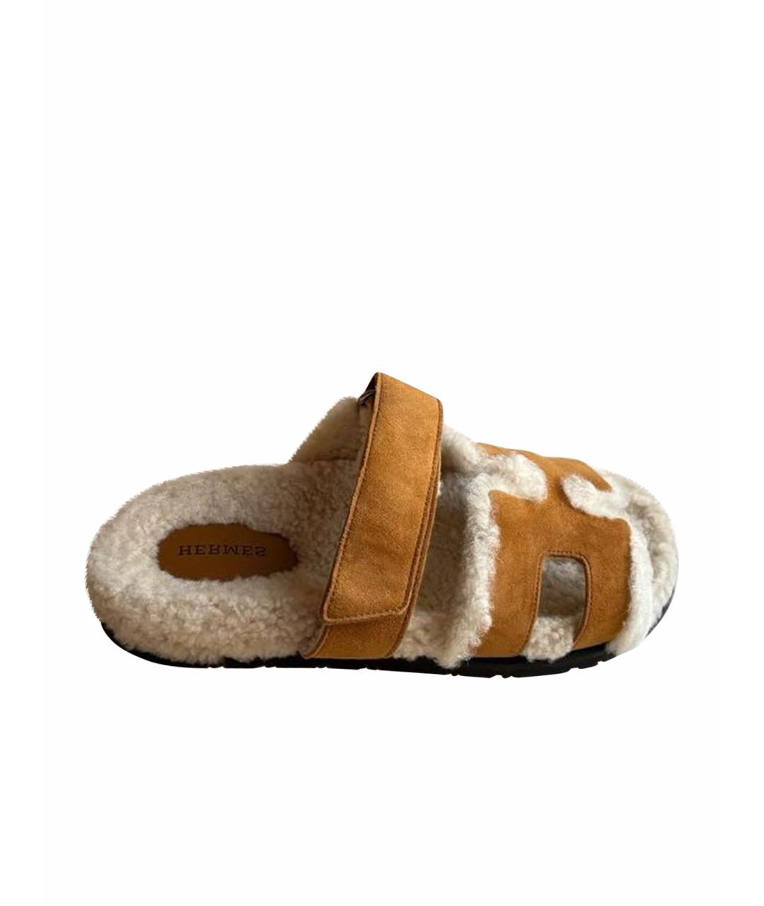 HERMES Коричневые нубуковые шлепанцы, фото 1