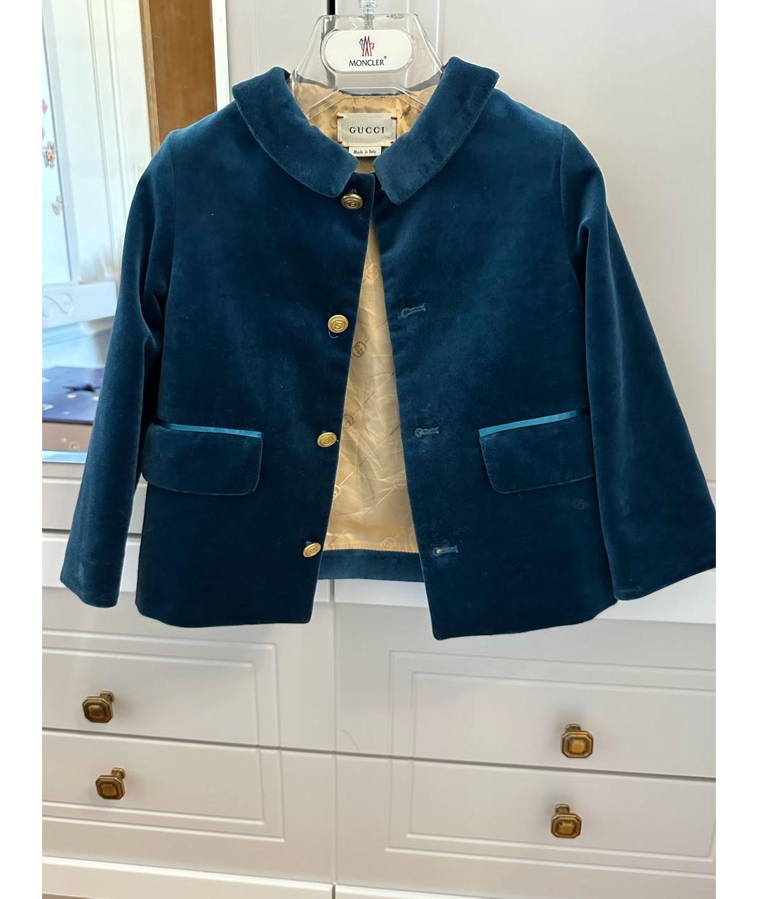GUCCI KIDS Бирюзовый бархатный жакет / жилет, фото 6