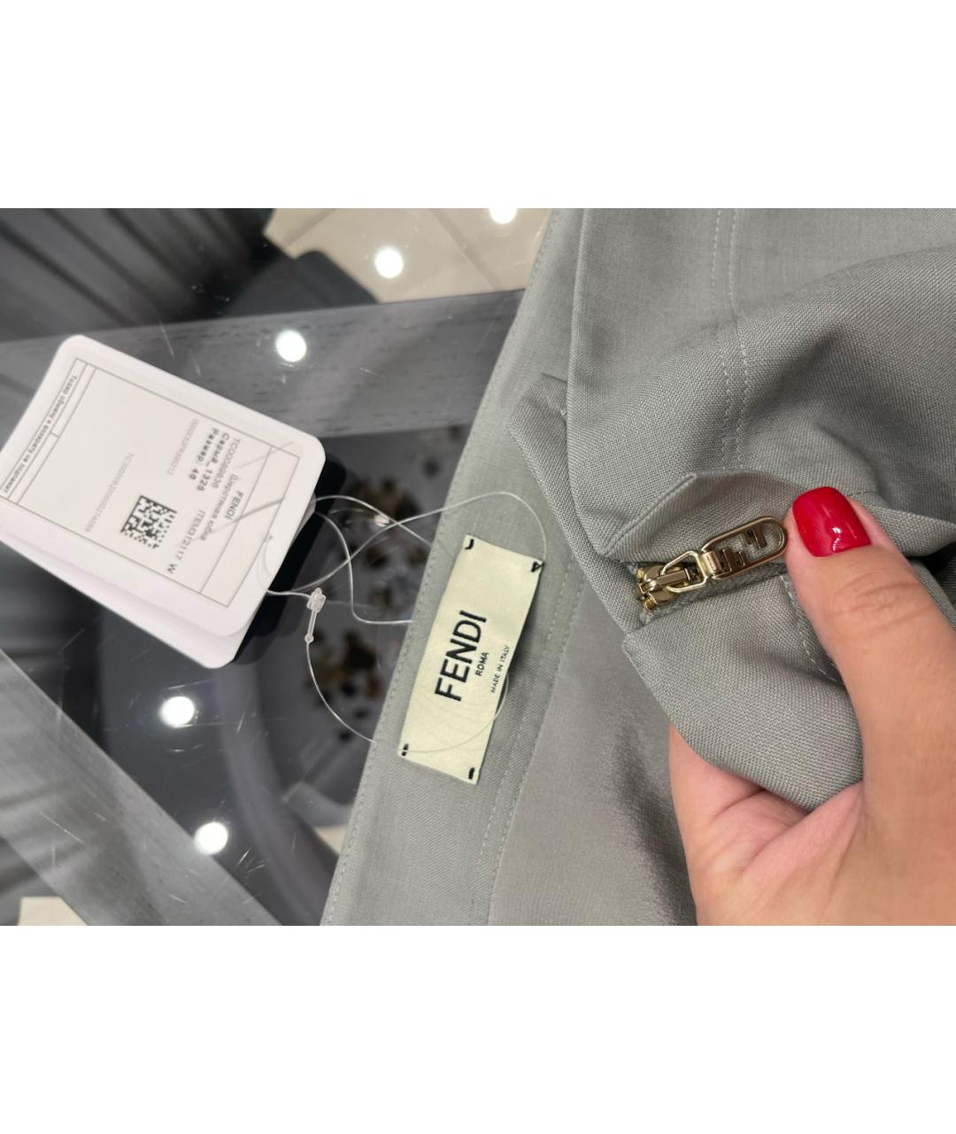 FENDI Серая шерстяная юбка миди, фото 3