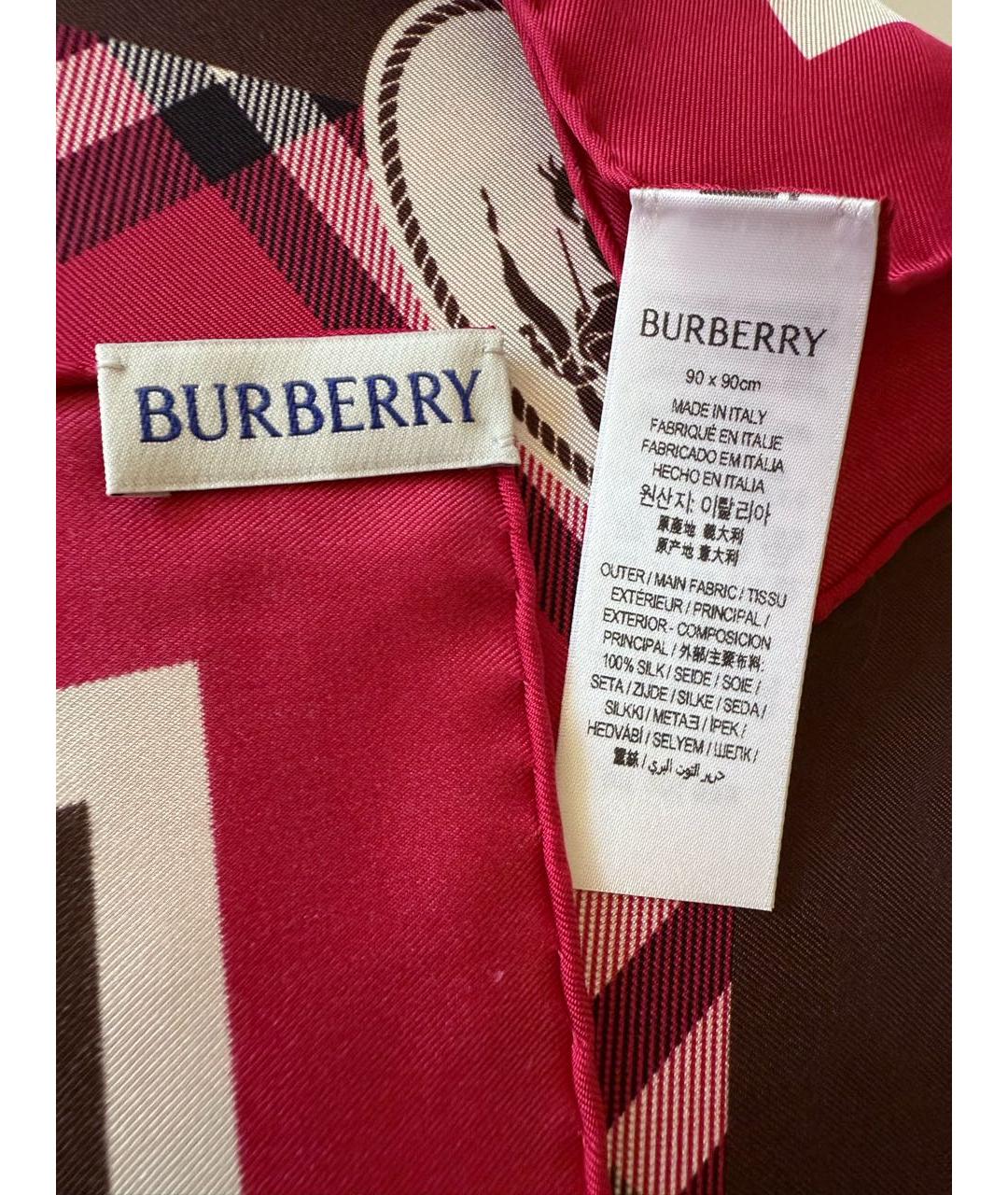 BURBERRY Красный шелковый платок, фото 3