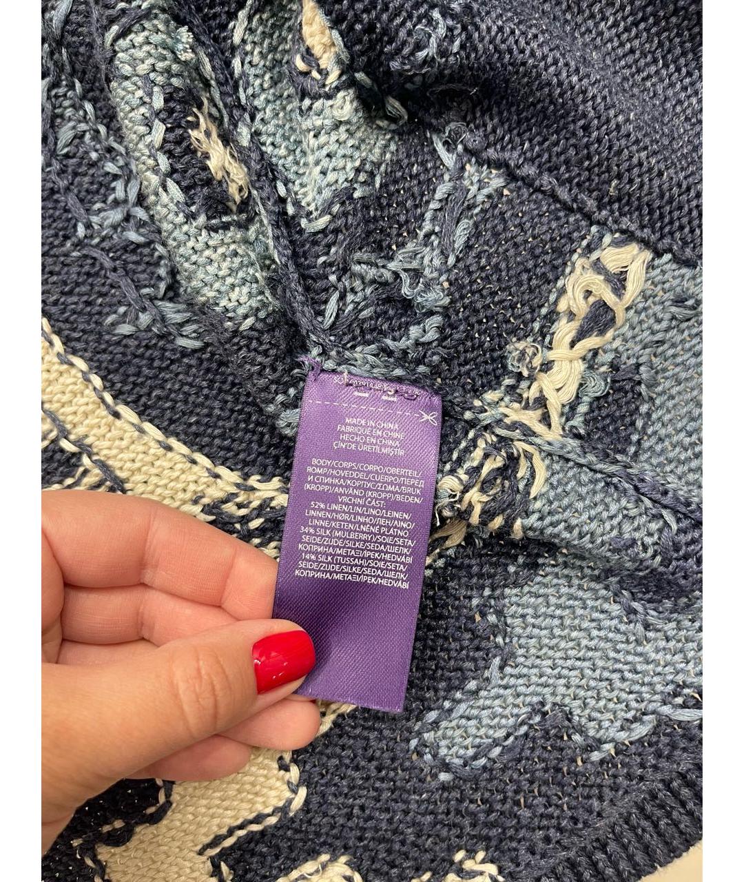 RALPH LAUREN PURPLE LABEL Синий льняной кардиган, фото 4