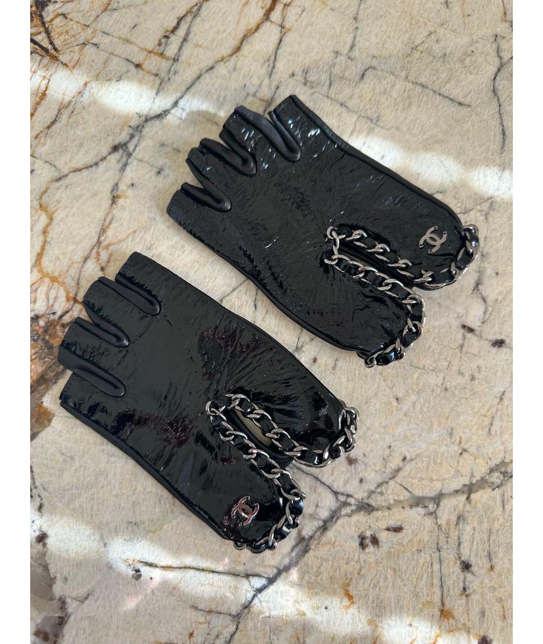 CHANEL Черные кожаные митенки, фото 7