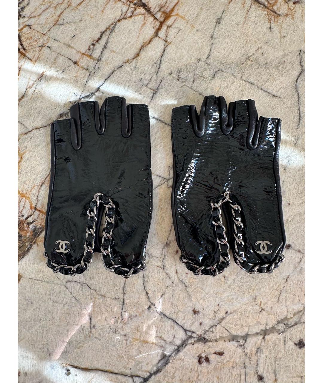 CHANEL Черные кожаные митенки, фото 2
