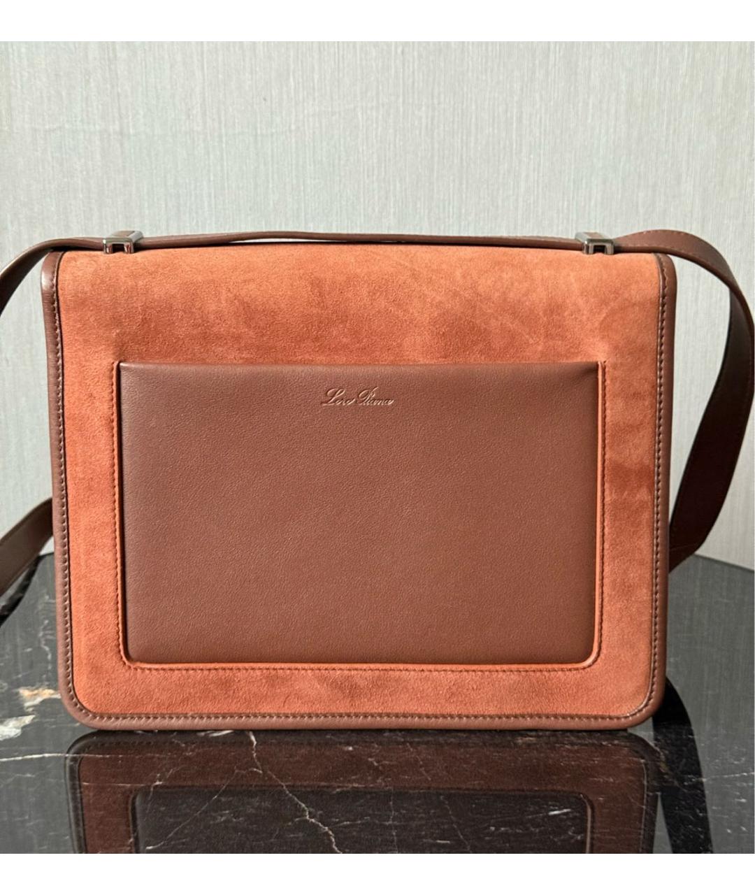 LORO PIANA Коричневая замшевая сумка через плечо, фото 3
