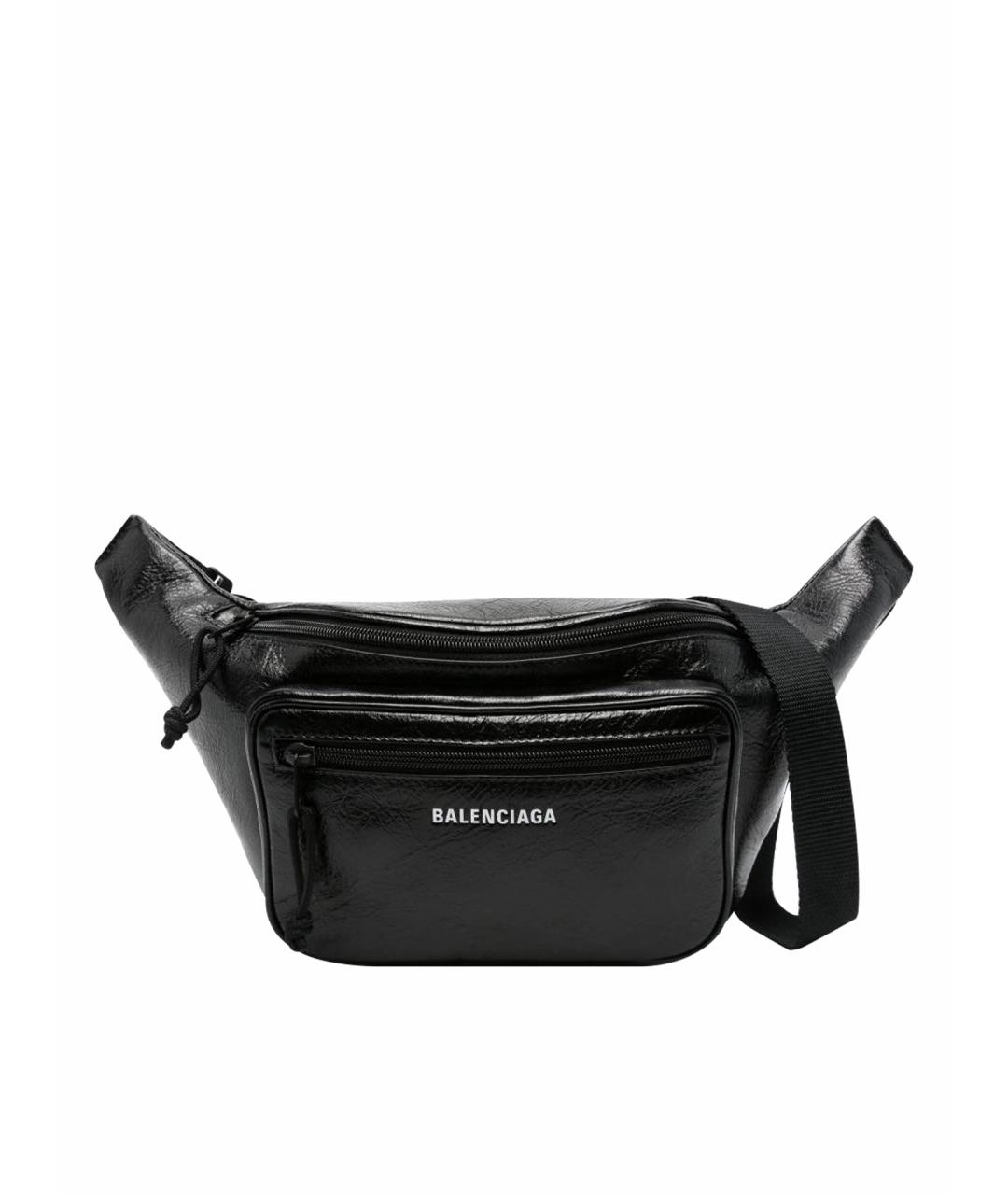 BALENCIAGA Черная кожаная поясная сумка, фото 1